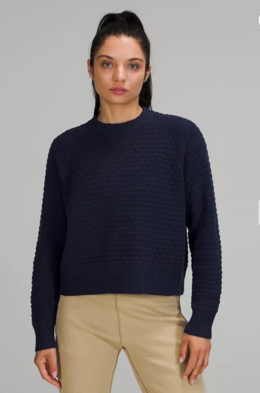 Lululemon Athletica Texture Play Crewneck Sweater Navy Blue Cashmere Medium
